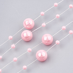 Pink ABS plastique imitation perle garniture perlée guirlande brin, idéal pour le rideau de porte, matériel de bricolage de décoration de mariage, rose, 3~8 mm, environ 60 m/rouleau