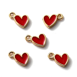 Red Brass Enamel Pendants, Long-Lasting Plated, Cadmium Free & Lead Free, Real 18K Gold Plated, Heart, Red, 7.5x5x1.5mm, Hole: 1mm