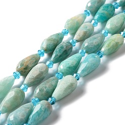 Flower Amazonite Natural Flower Amazonite Beads Strands, Faceted, Teardrop, 12~16.5x7.5~8.5mm, Hole: 0.8mm, about 20~21pcs/strand, 14.96~15.63''(38~39.7cm)