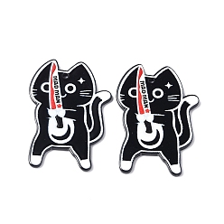 Negro Orgullo hombres locos colgantes de acrílico, gato con encantos de cuchillo, negro, 44x31x2 mm, agujero: 1.5 mm