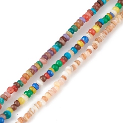 Color mezclado Cuentas de concha de perla natural hebras, teñido, perlas heishi, Disco redondo plano, color mezclado, 2.5~3x1~2 mm, agujero: 0.9 mm, sobre 235 unidades / cadena, 15.16'' (38.5 cm)