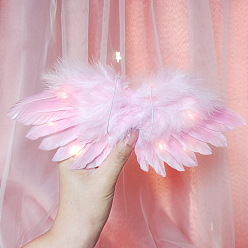 Pink Mini Doll Angel Wing Feather, with Polyester Rope, for DIY Moppet Makings Kids Photography Props Decorations Accessories, Pink, 90x210mm