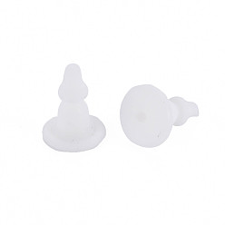 White Silicone Ear Nuts, Earring Backs, for Stud Earring Making, White, 11x8x8mm, Hole: 0.7mm
