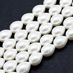 White Electroplate Shell Pearl Beads Strands, teardrop, White, 15.5~16x12mm, Hole: 1mm, about 26pcs/strand, 15.7 inch(40cm)