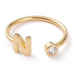 Letter N Brass Micro Pave Clear Cubic Zirconia Cuff Rings, Open Rings, Long-Lasting Plated, Real 18K Gold Plated, Letter.N, US Size 6, Inner Diameter: 17mm