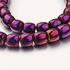 Purple Plated Electroplate Non-magnetic Synthetic Hematite Bead Strands, Drum, Purple Plated, 7x8mm, Hole: 1mm, about 50pcs/strand, 15.7 inch