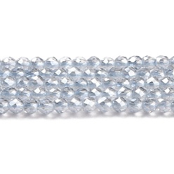 Bleu Acier Clair Transparentes perles de verre de galvanoplastie brins, perle plaquée lustre, ronde à facettes, bleu acier clair, 2mm, Trou: 0.7mm, Environ 184~187 pcs/chapelet, 14.45'' (36.7 cm)