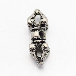Antique Silver Buddhist Jewelry Findings, Brass Dorje Vajra Beads, Antique Silver, 15x7mm, Hole: 2mm