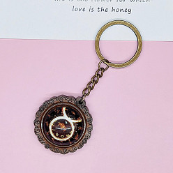 Taureau Porte-clés en alliage lumineux douze constellations, porte-clés pendentif demi-rond/dôme verre temps gemme, taurus, 10 cm