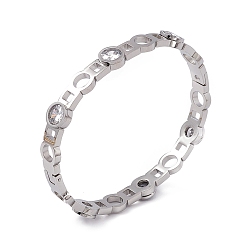 Couleur Acier Inoxydable Bracelet plat rond à charnière avec zircone cubique transparente, 304 bracelet creux en acier inoxydable pour femme, couleur inox, diamètre intérieur: 2-1/4 pouces (5.7 cm) x1-7/8 pouces (4.8 cm)