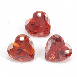 Red Cubic Zirconia Charms, Faceted, Heart, Red, 8x8x4.5mm, Hole: 1mm