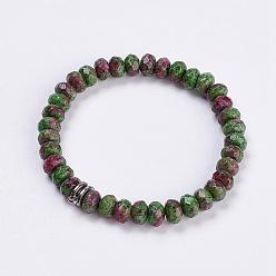 Ruby in Zoisite Natural Ruby in Zoisite Stretch Bracelets, with Alloy Bail Beads, 2-1/4 inch(56mm)