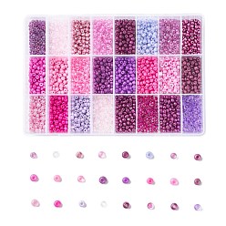 Mixed Color 288G 24 Colors Glass Seed Beads, Round, Mixed Color, 6/0, 4~5x2.5~4.5mm, Hole: 1.2~1.5mm, 12g/color