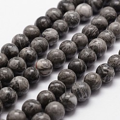 Map Stone Natural Map Stone/Picasso Stone/Picasso Jasper Bead Strands, Round, 10mm, Hole: 1mm, about 37pcs/strand, 14.9 inch~15.1 inch
