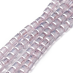 Plum Transparent Electroplate Glass Beads Strands, Faceted, Cube, Pearl Luster Plated, Plum, 7x7x7mm, Hole: 1.2mm, about 99~100pcs/strand, 27.17~27.95 inch(69~71cm)