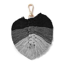 Black Handmade Braided Macrame Cotton Thread Leaf Pendant Decorations, with Brass Clasp, Black, 13.5cm