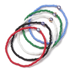 Couleur Mélangete Bracelet extensible en perles de verre et alliage d'émail mauvais œil, couleur mixte, diamètre intérieur: 2-1/8 pouce (5.5 cm)