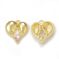 BrumosaRosa Colgantes de vidrio de aleación de chapado en rack, dorado, encantos del corazón, rosa brumosa, 19x18x4 mm, agujero: 1.8 mm