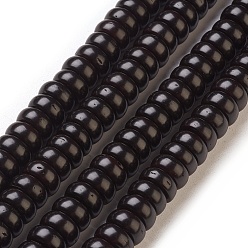 Noir Perles de coquille de noix de coco brins, teint, rondelle, noir, 8x4mm, Trou: 0.5~1mm, Environ 113 pcs/chapelet, 17.7 pouces ~ 17.9 pouces (45~45.5 cm)