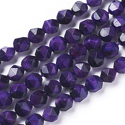 Indigo Natural Tiger Eye Beads Strands, Dyed & Heated, Faceted Star Cut Beads, Indigo, 6mm, Hole: 1mm, about 61pcs/strand, 15.2 inch~15.35 inch(38.5~39cm)