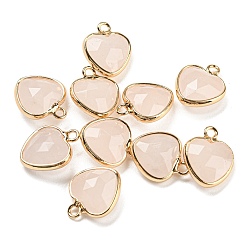 Cuarzo Rosa Dijes de corazón facetados de cuarzo rosa natural, con borde dorado de tono dorado, 13.5x11x5 mm, agujero: 1.6 mm