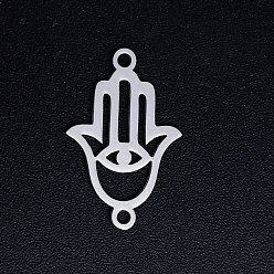 Stainless Steel Color 201 Stainless Steel Links connectors, Hamsa Hand/Hand of Fatima/Hand of Miriam with Eye, Stainless Steel Color, 19.5x12.5x1mm, Hole: 1.4mm
