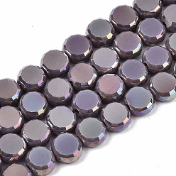 Medium Purple Electroplate Opaque Solid Color Glass Beads Strands, AB Color Plated, Faceted Flat Round, Medium Purple, 8x4mm, Hole: 1.5mm, about 99~101pcs/strand, 27.76 inch~28.94 inch, (70.5cm~73.5cm)