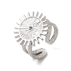 Нержавеющая Сталь Цвет 304 открытые кольца манжеты из нержавеющей стали, настройки кольца для горного хрусталя, солнце, цвет нержавеющей стали, размер США 8 1/2 (18.5 мм), пригодный для стразов 1.8 мм
