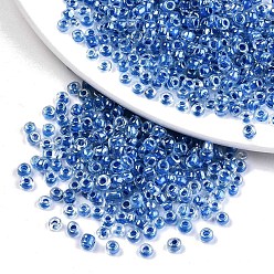Azul Royal 6/0 perlas de cristal de la semilla, transparente interior colores lustre, agujero redondo, rondo, azul real, 6/0, 4~5x2.5~4.5 mm, agujero: 1.2 mm, sobre 4500 unidades / bolsa
