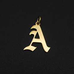 Letter A 201 Stainless Steel Pendants, with Jump Ring, Old English, Letter, Laser Cut, Golden, Letter.A, 16.5x14.5x1mm, Hole: 3mm