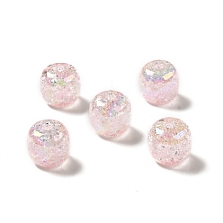 Pink Placage uv perles acryliques craquelées irisées arc-en-ciel, colonne, rose, 14x15mm, Trou: 3.2mm