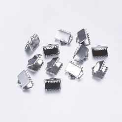 Stainless Steel Color 304 Stainless Steel Ribbon Crimp Ends, Rectangle, Stainless Steel Color, 7.5x9mm, Hole: 1mm