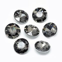 Gray Pointed Back Glass Rhinestone Cabochons, Back Plated, Faceted, Flat Round, Gray, 8x3.5mm