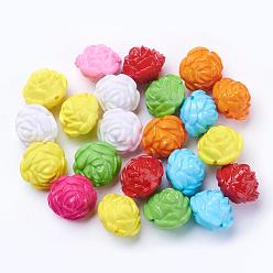 Mixed Color Opaque Acrylic Beads, Flower, Mixed Color, about 24mm long, 24mm wide, 20mm thick, hole: 2mm, about 99pcs/500g