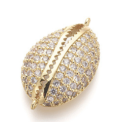 Golden Brass Micro Pave Cubic Zirconia Links, Clear, Lead Free & Cadmium Free, Cowrie Shell Shape, Golden, 22.5x12.5x6mm, Hole: 1mm