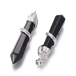 Agate Noire Agate noire naturelle gros pendentifs, avec les accessoires en laiton, serpent de diamant, de couleur métal platine , 60x12mm, Trou: 5x7mm