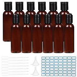 Coconut Brown DIY Cosmetics Storage Containers Kits, with Plastic Squeeze Bottles & Pipettes & Funnel Hopper, Label Paster, Coconut Brown, 11.65x3.15cm, Capacity: 60ml, 18pcs/set