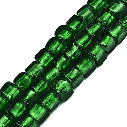 Green Handmade Silver Foil Lampwork Beads, Cube, Green, 8~9x7.5~9x7.5~9mmmm, Hole: 1.5mm, about 50pcs/strand, 16.22 inch(41.2cm)