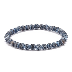 Gris Bracelet extensible en perles rondes en agate patinée naturelle (teinte), bijoux en pierres précieuses pour femmes, grises , diamètre intérieur: 2-1/4 pouce (5.7 cm), perles: 6 mm