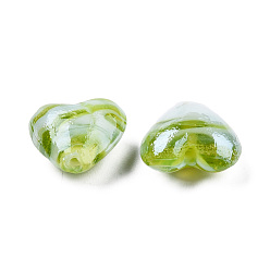 Vert Clair Perles lampwork, perles au chalumeau, faits à la main, nacré, vert clair, 16x16x8.5mm, Trou: 1.4mm
