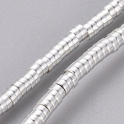 Silver Plated Electroplated Non-magnetic Synthetic Hematite Beads Strands, Heishi Beads, Disc/Flat Round, Silver Plated, 2x1mm, Hole: 0.7mm, about 426pcs/Strand, 16.54 inch(42cm)