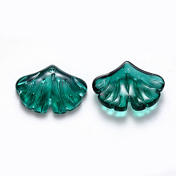 Dark Cyan Transparent Baking Painted Glass Pendants, Ginkgo Leaf, Dark Cyan, 15x20x4.5mm, Hole: 1.2mm