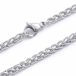 Stainless Steel Color 304 Stainless Steel Wheat Chain Necklaces, with Lobster Claw Clasps, Stainless Steel Color, 25.6 inch(65cm)