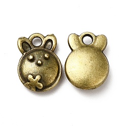 Antique Bronze Tibetan Style Alloy Charms, Rabbit with Flower Charms for Easter, Antique Bronze, 13x9.5x4mm, Hole: 1.8mm, about 714pcs/1000g