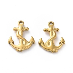 Golden Ion Plating(IP) 304 Stainless Steel Pendants, Anchor Charm, Golden, 19x15x3mm, Hole: 1.2mm