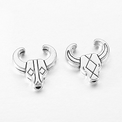 Antique Silver Tibetan Style Alloy Beads, Cattle, Antique Silver, Lead Free & Cadmium Free, 14x14x3mm, Hole: 2mm