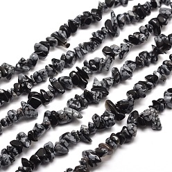 Obsidienne De Flocon De Neige Flocon de neige puce obsidienne rangées de perles, 5~8x5~8mm, Trou: 1mm, environ 31.5 pouce