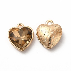 Camello Colgantes de diamantes de imitación de cristal facetado, con hallazgos de aleación de zinc de tono dorado, encantos del corazón, camello, 16.5x14x6.5 mm, agujero: 1.6 mm