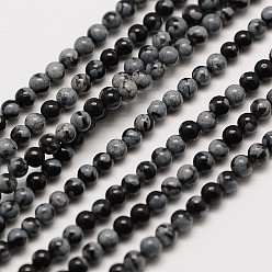 Obsidiana Copo de Nieve Copo de nieve natural de obsidiana hebras de perlas redondas, 3 mm, agujero: 0.8 mm, sobre 126 unidades / cadena, 16 pulgada