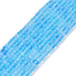 Light Sky Blue Frosted Transparent Glass Beads Strands, Rondelle, Light Sky Blue, 8x5mm, Hole: 1mm, about 75pcs/strand, 14.96''(38cm)